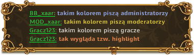 Kolory występujące na czacie w grze Kolory występujące na czacie w grze